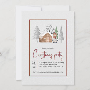 Invitation Fête de Noël de l'ours d'hiver, des arbres et de l