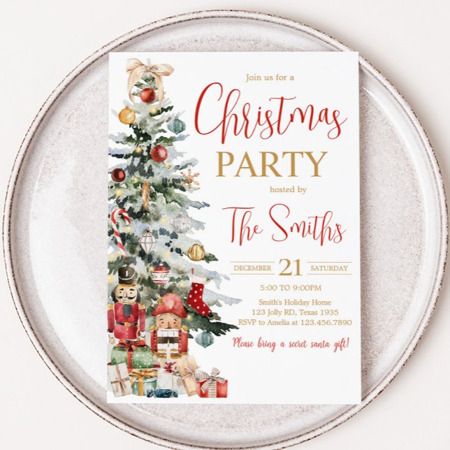 Invitation Fête de Noël de Noël d'hiver (Christmas Tree Nutcracker Christmas Party Invitation)