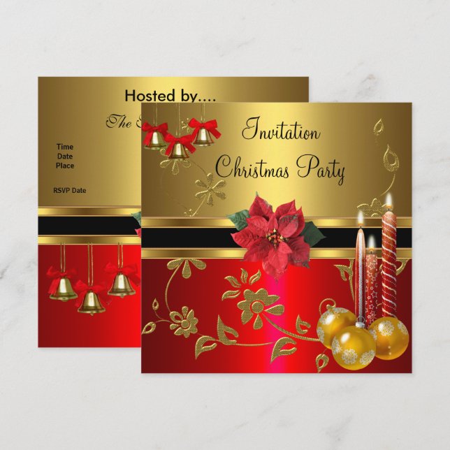 Invitation Fête de Noël de Noël Or Rouge Xmas (Devant / Derrière)