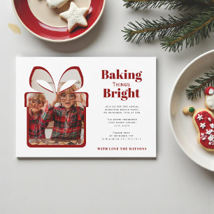 Invitation fête de Noël de pâtisserie photo rouge minimaliste