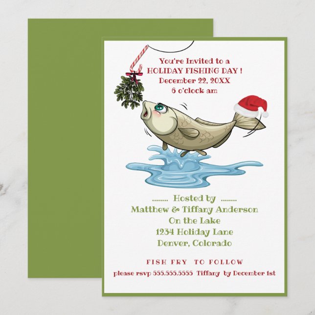 Invitation Fête de Noël de pêche amusante (Devant / Derrière)