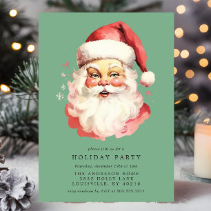 Invitation Fête de Noël de Père Noël Rétro Vert Vintage