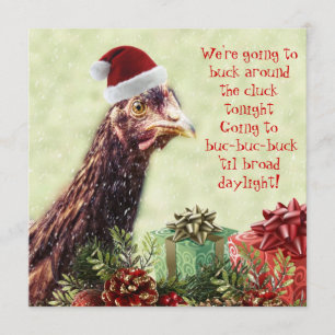 Invitation Fête de Noël de poulet de Père Noël de ferme