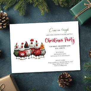 Invitation Fête de Noël de poulets rouges et verts fantaisist