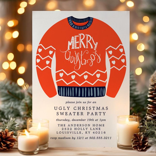 Invitation Fête de Noël de pull de Noël moche et ringard (Créateur téléchargé)