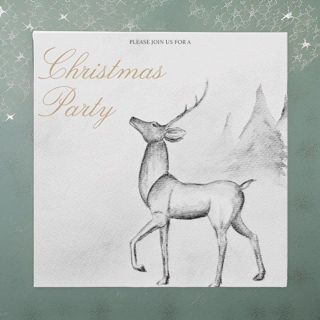 Invitation Fête de Noël de renne en noir et blanc (Créateur téléchargé)