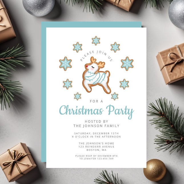 Invitation Fête de Noël de rennes mignons (Cute Reindeer Christmas Party Invitation)