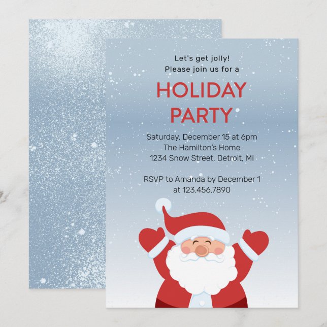 Invitation Fête de Noël de Santa dans la Neige (Devant / Derrière)