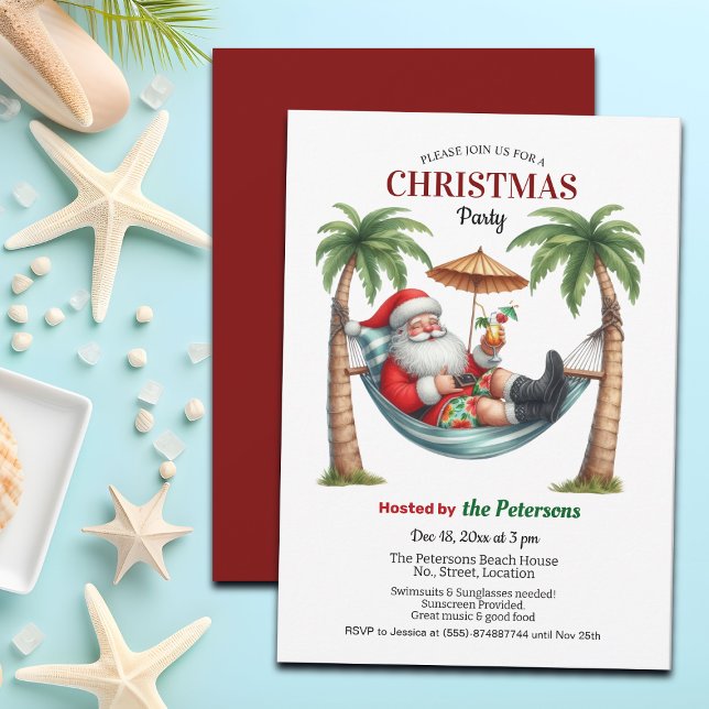 Invitation Fête de Noël de Santa sur une île tropicale (Créateur téléchargé)