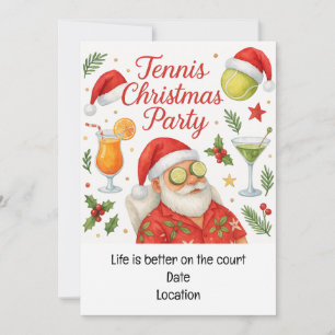 Invitation Fête de Noël de tennis avec boissons et chapeaux d