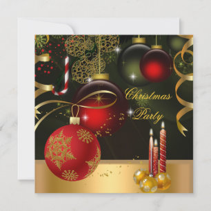 Invitation Fête de Noël de vacances de Noël Boules Or Rouge
