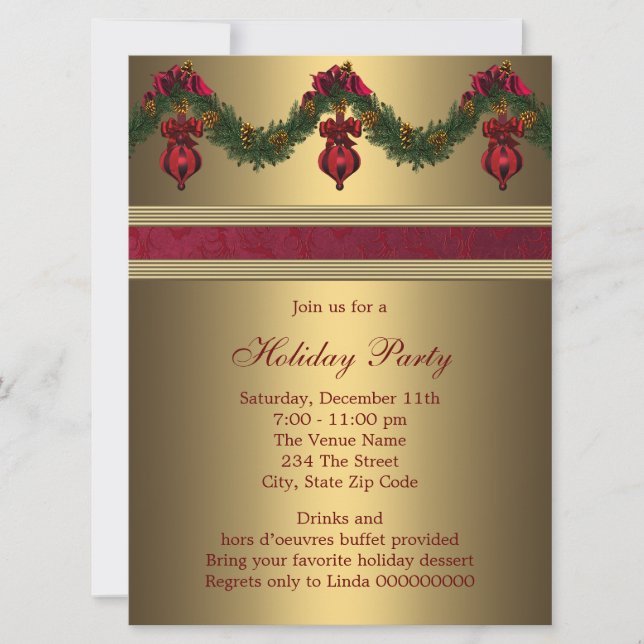 Invitation Fête de Noël de vacances en or rouge (Devant)