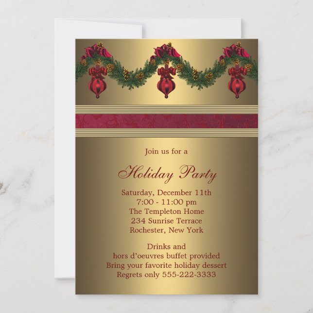 Invitation Fête de Noël de vacances en or rouge (Devant)