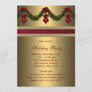 Invitation Fête de Noël de vacances en or rouge