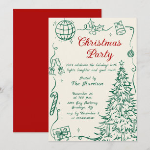 Invitation Fête de Noël de vacances fantaisiste dessinée à la