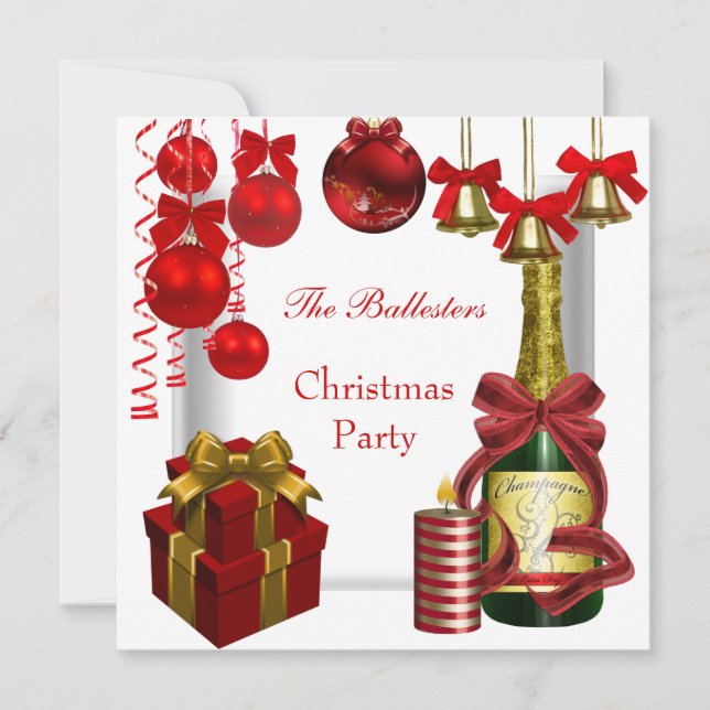 Invitation Fête de Noël de vacances Rouge Blanc Or (Devant)