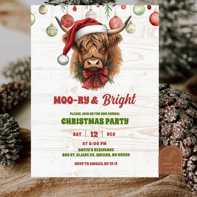 Invitation fête de Noël de vache highland (Créateur téléchargé)