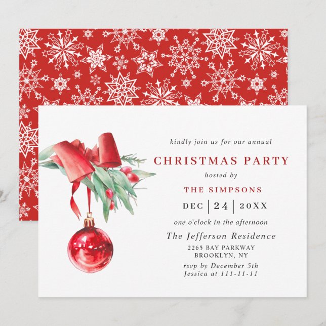 Invitation Fête de Noël de Watercolor (Devant / Derrière)