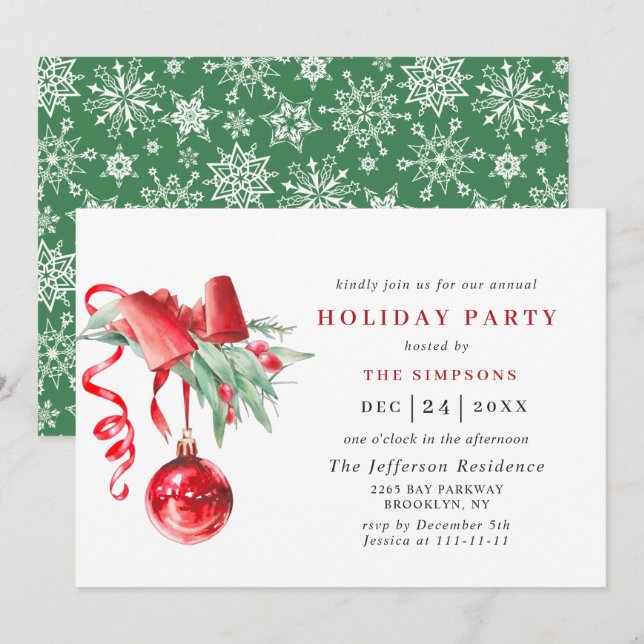 Invitation Fête de Noël de Watercolor (Devant / Derrière)