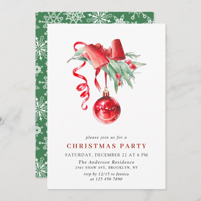 Invitation Fête de Noël de Watercolor (Devant / Derrière)