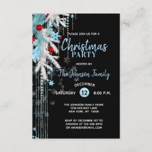 Invitation Fête de NOËL Décor Blue Silver Black Snowflakes