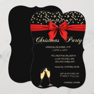 Invitation Fête de Noël d'Elegant, Bow, Wine Glass, Company