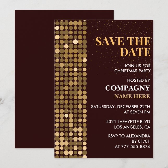 Invitation Fête de Noël d'entreprise à retenir date Or (Devant / Derrière)
