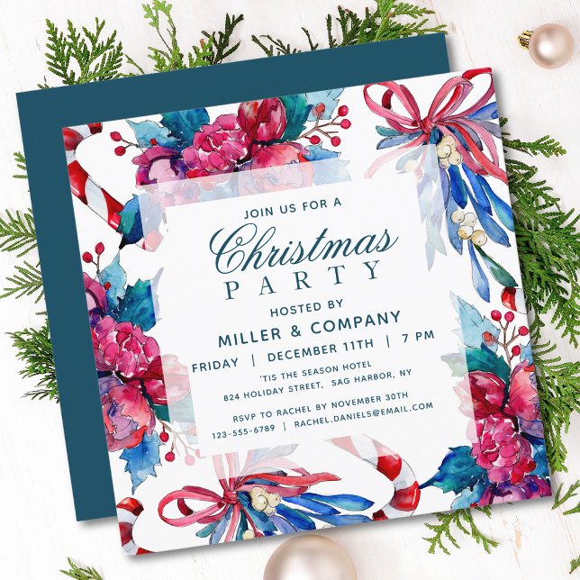 Invitation Fête de Noël d'entreprise aquarelle rouge et sarce (Créateur téléchargé)