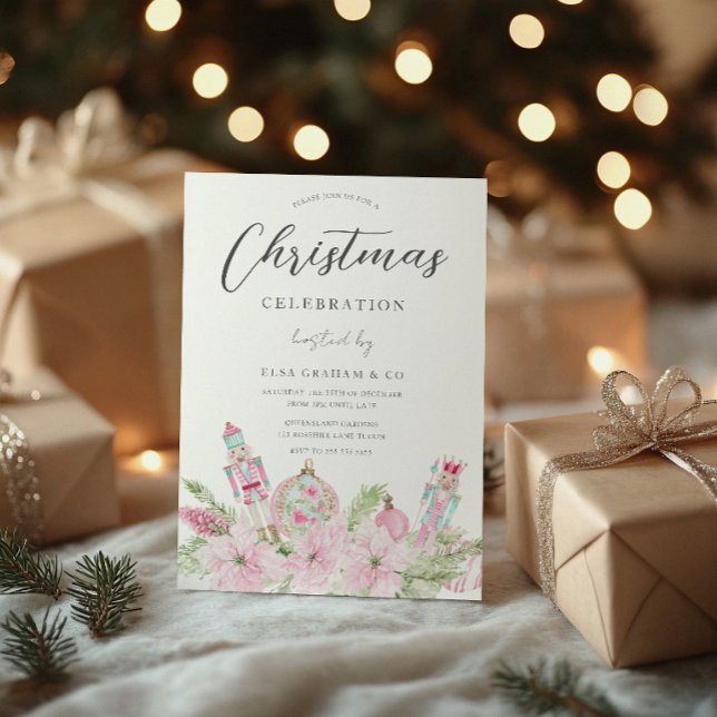 Invitation Fête de Noël d'entreprise au bureau rose (Créateur téléchargé)
