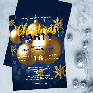 Invitation Fête de Noël d'entreprise Bleu Nuit Or