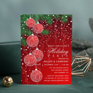 Invitation Fête de Noël d'entreprise Boules Rouge et Blanc