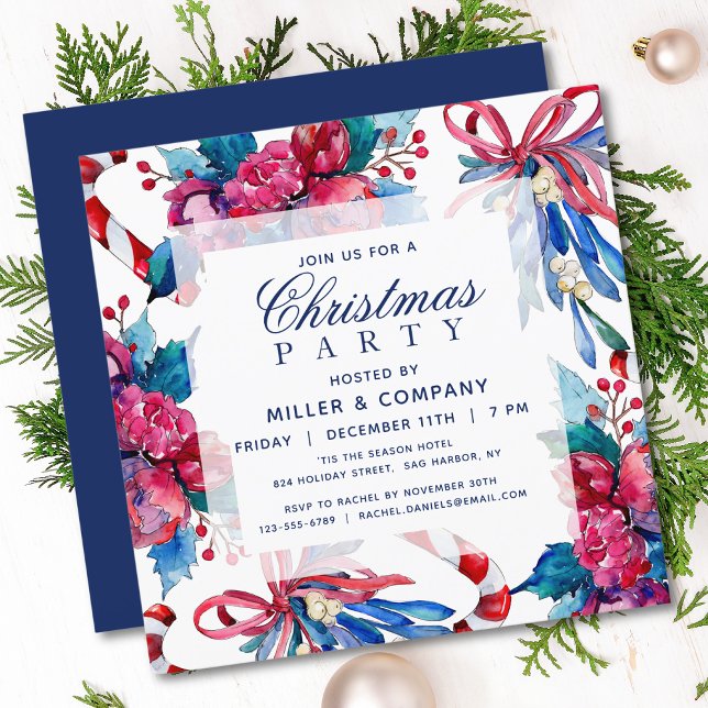 Invitation Fête de Noël d'entreprise Candy Cane à l'aquarelle (Créateur téléchargé)