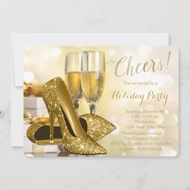 Invitation Fête de Noël d'entreprise Champagne Talons Hauts D (Devant)