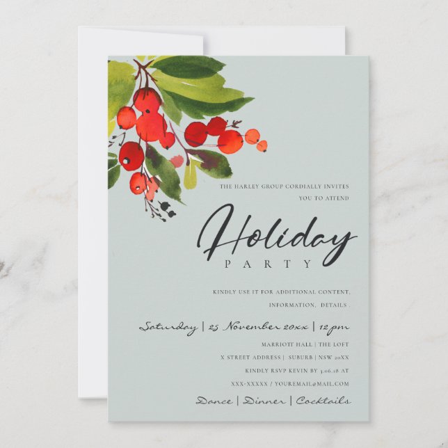 INVITATION FÊTE DE NOËL D'ENTREPRISE CORPORATE GREY RED BERRI (Devant)
