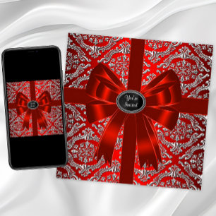Invitation Fête de Noël d'entreprise Damassé Rouge Argent