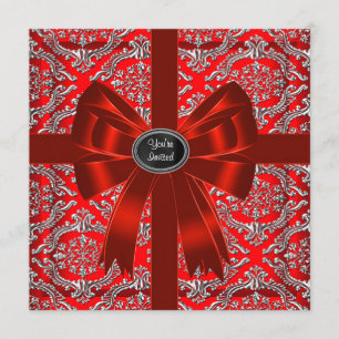 Invitation Fête de Noël d'entreprise Damassé Rouge Argent