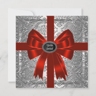 Invitation Fête de Noël d'entreprise Damassé Rouge Argent