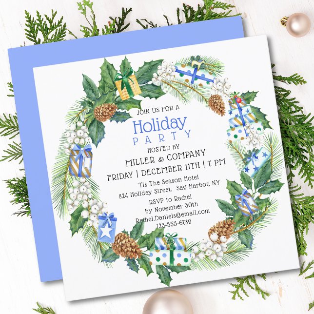 Invitation Fête de Noël d'entreprise de couronnes cadeaux de  (Créateur téléchargé)