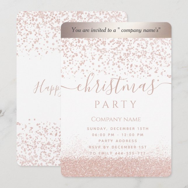 Invitation Fête de Noël d'entreprise de luxe en or rose simpl (Devant / Derrière)