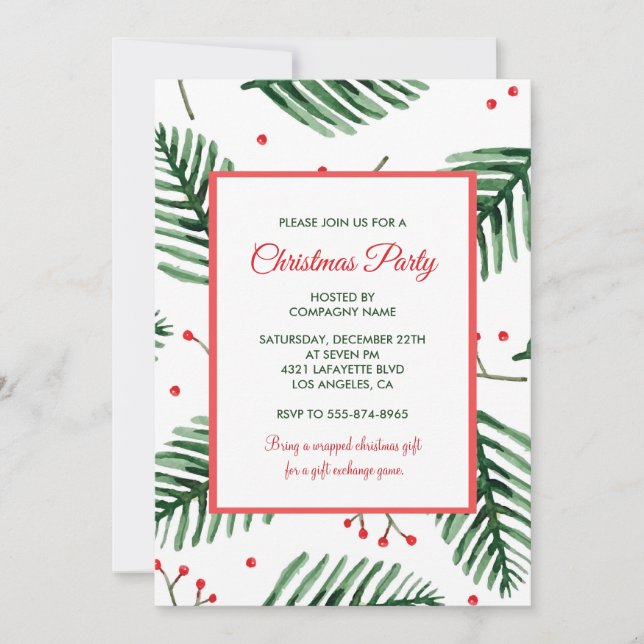Invitation Fête de Noël d'entreprise  Elégant Evergreen (Devant)