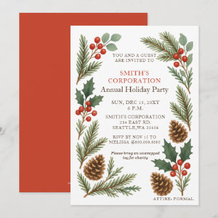 Invitation Fête de Noël d'entreprise Elegant Pine Berries