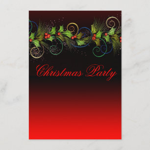 Invitation Fête de Noël d'entreprise Elegant Red Holly