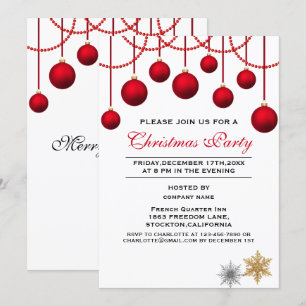 Invitation Fête de Noël d'entreprise élégante à boule rouge