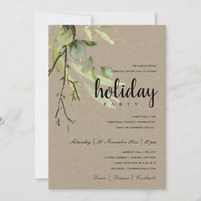 INVITATION FÊTE DE NOËL D'ENTREPRISE FEUILLES DE KRAFT VERTES (Devant)