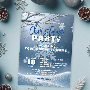 Invitation Fête de Noël d'entreprise Flocon de Neige Bleu Arg