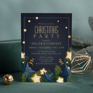 Invitation Fête de Noël d'entreprise Gold Teal Pine Star