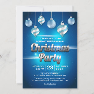 Invitation Fête de Noël d'entreprise moderne bleu impressionn