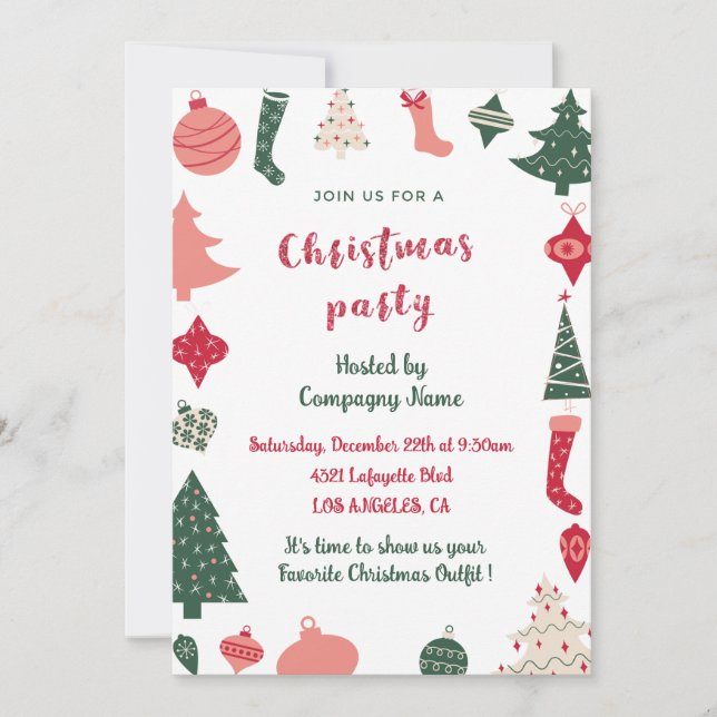 Invitation Fête de Noël d'entreprise  Motif de Noël  (Devant)