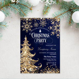 Invitation Fête de Noël d'entreprise Navy Or Pailleté Élégant