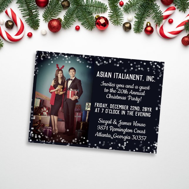 Invitation Fête de Noël d'entreprise Navy Silver Light Photo (Créateur téléchargé)